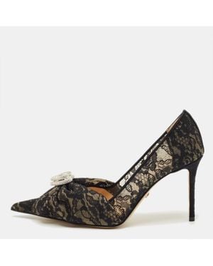 Mach & Mach Lace Draped Double Heart Pumps - Black