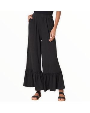 Sugarlips Ryder Ruffle Wide Leg Cotton Knit Pants - Black