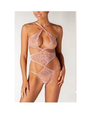 Coco De Mer Alice Semi Sheer Stretch Lace Bodysuit - Pink