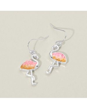 Fashnzfab Ombre Crushed Pebble Flamingo Charm Drop Dangle Earrings - White