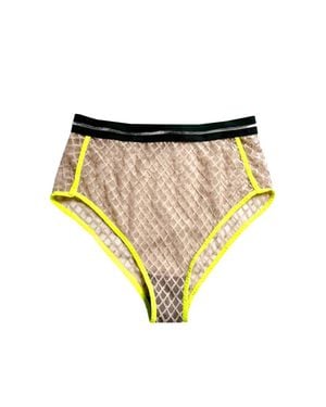 TITOV Natasha High Rise Mesh Underwear With Neon Trim - White