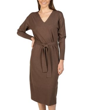 Love Token Knit Midi Sweater Dress With Tie Sash - Brown