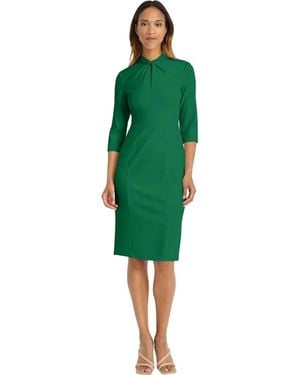 Donna Morgan Quarter Sleeve Twisted Neck Sheath Dress - Green
