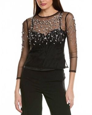 Beulahstyle Sheer Rhinestones Top - Black