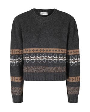 Roberto Collina Anthracite Mouliné Stripe Virgin Wool-Blend Sweater - Black
