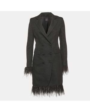 8 by YOOX Tweed Feather Trim Blazer And Mini Skirt Suit - Black