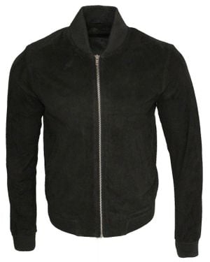 Infinity Leather Varsity Soft Suede Bomber Jacket - Black