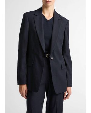 Vince Linen Blend Single Breasted Blazer - Blue