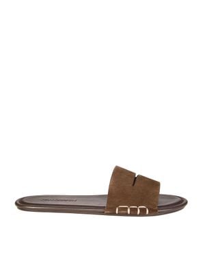 JW Anderson Suede Stitched Slide Loafer Sandals - Brown