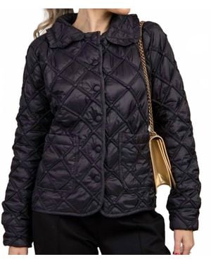 Doe And Rae Ruffle Collar Quilted Jacket - Black