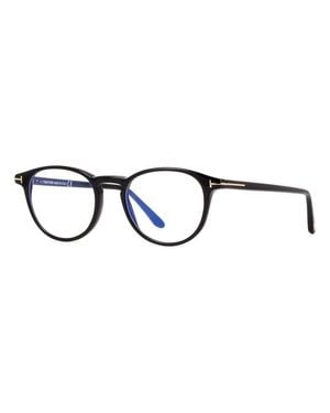 Tom Ford Eyeglasses Round Full Rim, Havana Frame And Clear/-Light Block Lenses Lens Ft5803-B054 - Black