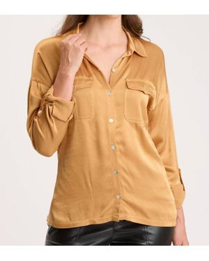 XCVI Cuffed Sleeve Button Up Shirt - Orange