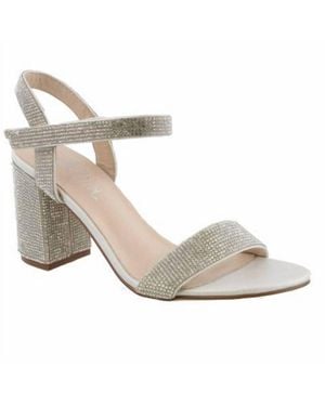 De Blossom Collection Rhinestone Low Block Velcro Strap Heels - Metallic