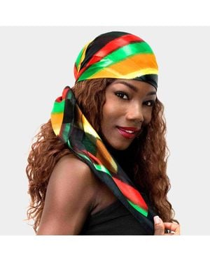 TRUEDAMES Silk Feel Colored Striped Print Square Scarf - Black