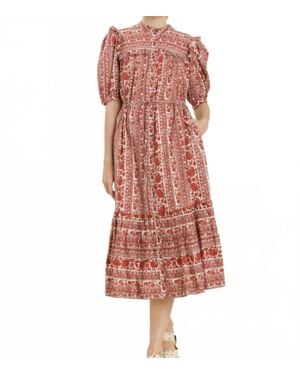 AUREUM Floral Ruffle Midi Dress - Red