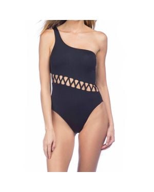 Kenneth Cole Sexy Solid Cut Out One Shoulder One Piece Swimsuit - Blue