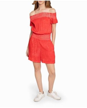 Nicole Miller Garment Dyed Off The Shoulder Romper - Red
