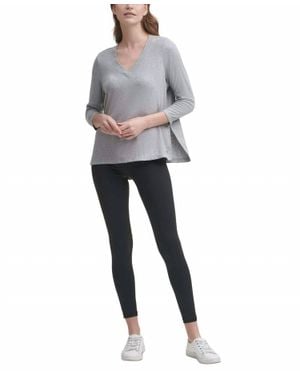 Calvin Klein Performance V-Neck Vented-Hem Top - Gray