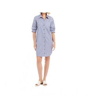 Karen Kane Stripe Ruched Sleeve Shirtdress - Blue
