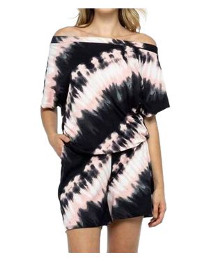 Elli Off The Shoulder Tie Dye Pocket Romper - Black