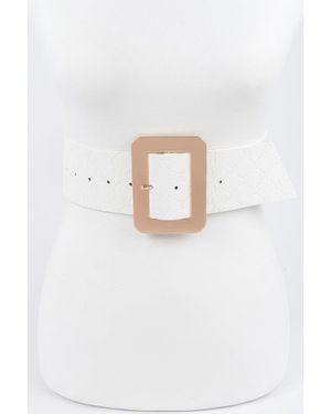 Fashnzfab Big Metal Buckle Embossed Belt - White
