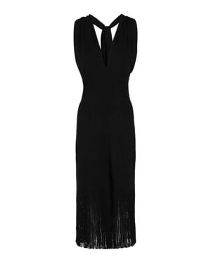 Ferragamo Plunging Sleeveless Fringe-Hem Midi Dress - Black