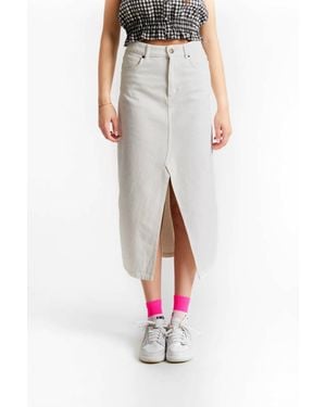 Indee Girl's Pompei Long Denim Front Slip Skirt - White