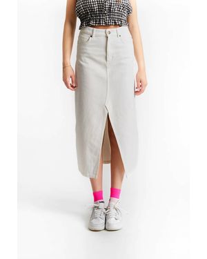 Indee Girl's Pompei Long Denim Front Slip Skirt - White