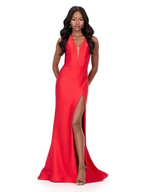 Ashley Lauren Sleeveless Halter Jersey Gown - Red
