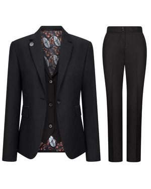 TruClothing 3 Piece Suit Plain Tailored Fit Business Formal Dress - Black