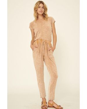 TRUEDAMES Mineral Washed Finish Knit Jumpsuit - Natural