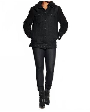 Circular Path Teddy Denim Moto Jacket - Black