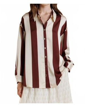 A & She Zoe Button Down Long Sleeve Shirt - Brown