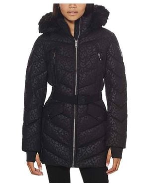 MICHAEL Michael Kors Logo Leopard Belted Hood Puffer Coat Animal - Blue