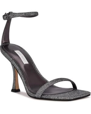 Nine West Yess Sandals Glitter Square Toe Ankle Strap Lion164 - Metallic