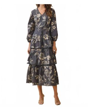 TCEC Lace Detail Floral Midi Dress - Black