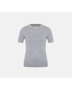 Theo the Label Jewel Neck Sweater Tee - Gray