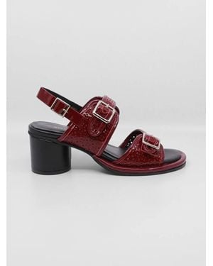 All Black Triple Buckle Lady Sandals - Red