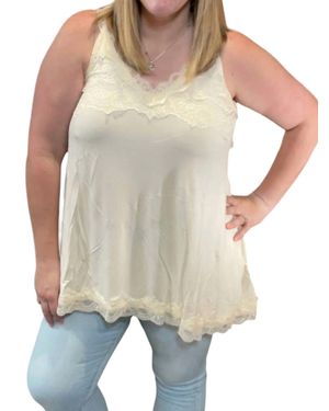 Pol Scallop Lace Trim Sleeveless Top - Natural