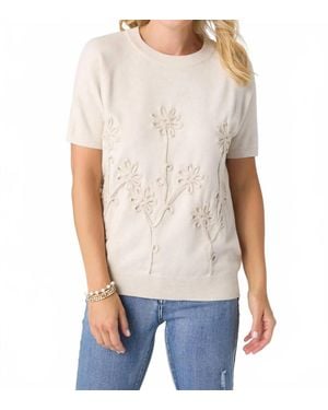Coco + Carmen Lightweight Heavenly-Luxe Short Sleeve Floral Sweater - White