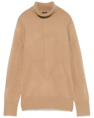 JOSEPH Soft Wool High Neck Sweater With Geometric Knit Pattern - Natural
