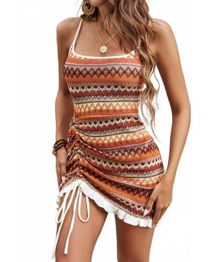 Charmor Tabitha Patterned Drawstring Side Dress - Orange
