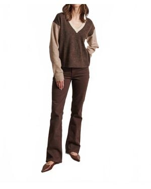 Line Izzy Tri-Color V Neck Top - Brown