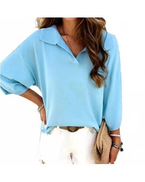 Miss Sparkling V-Neck Polo Top - Blue