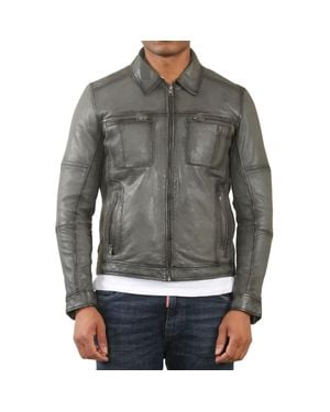 TruClothing Classic Collar Leather Biker Jacket - Gray