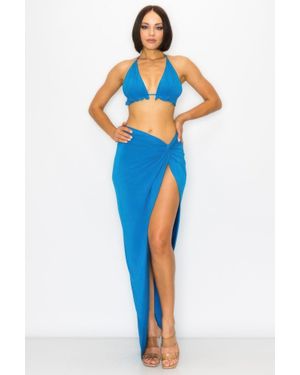TRUEDAMES Bra Top And Maxi Skirt Modal 2Pcs Set - Blue