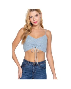 TRUEDAMES Front Ruched Detail Sweater Knit Crop Cami Top - Blue