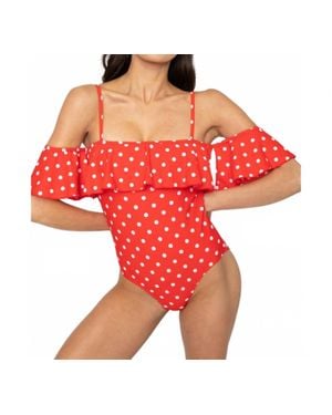Marina West Swim Polka Dot Off Shoulder One Piece - Red