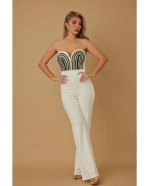 TRUEDAMES Threaded Twisted Rope Knot Tie Jumpsuit - Natural