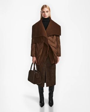 Rudsak Anne Marie Wool & Down Wrap Fringe Coat - Brown